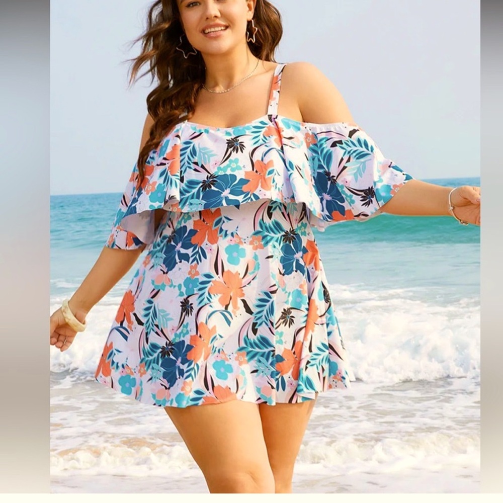 - BloomChic Floral Off-Shoulder Swim Dress Sz 18/20